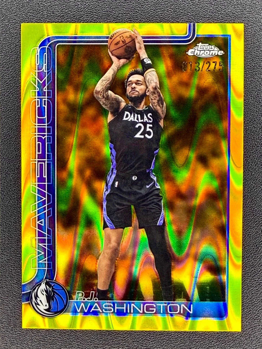 2025 Topps Chrome Update PJ Washington Yellow Raywave Refractor /275 Mavericks